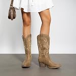 DREAM PAIRS Women's Cowboy Boots Mid Calf Cowgirl Boots Point Toe Chunky Heel Embroidery Stitched Western Boots