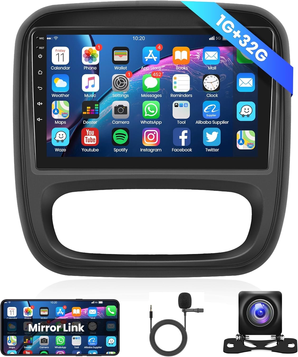 VECHTEL 4G+64G Autoradio Android 15 Pour Renault Trafic/Fiat Talento/Opel Vivaro/Nissan NV300, 9 Pouces HD Écran Tactile Avec Carplay Android Auto Sans Fil GPS Wi-FI USB Bluetooth 5.0 FM RDS Caméra