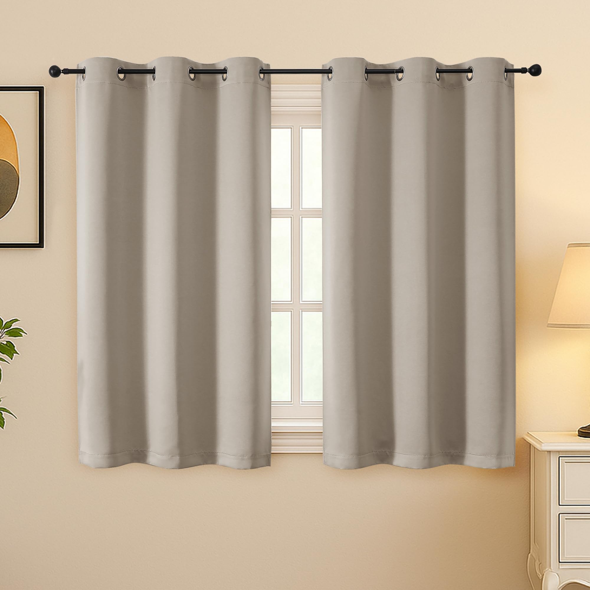 Simplebrand Stone Room Darkening Curtains for Bedroom 45 Inches Long 2 Panels Set, Sunlight Blocking Curtains for Small Windows, Grommet Energy Saving Thermal Insulated Short Drapes, 40Wx45L