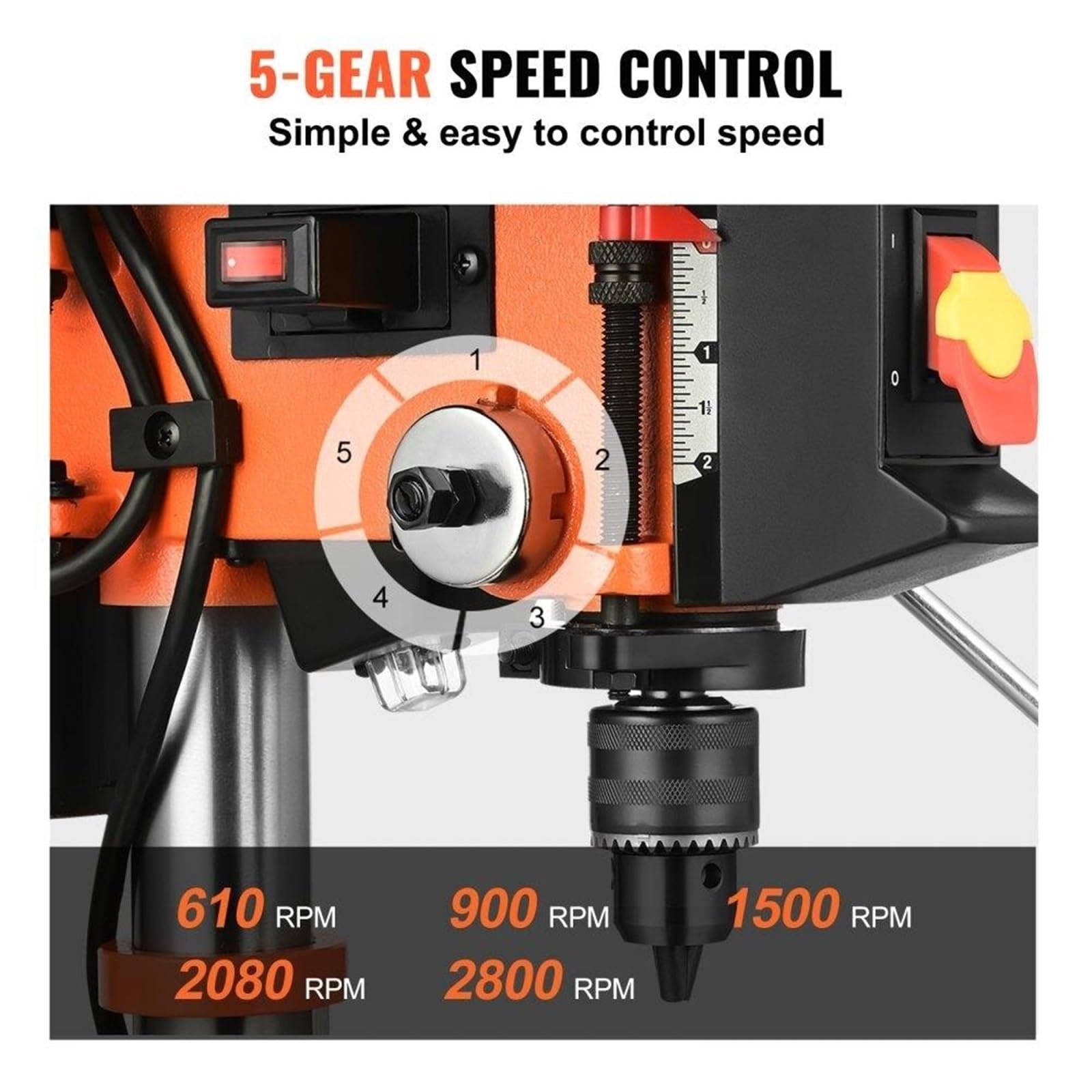 10'' 5 Wiertarka stołowa - Mocna 3,2 A, Żeliwo, Regulowana 610-2800 RPM Projekty DIY
