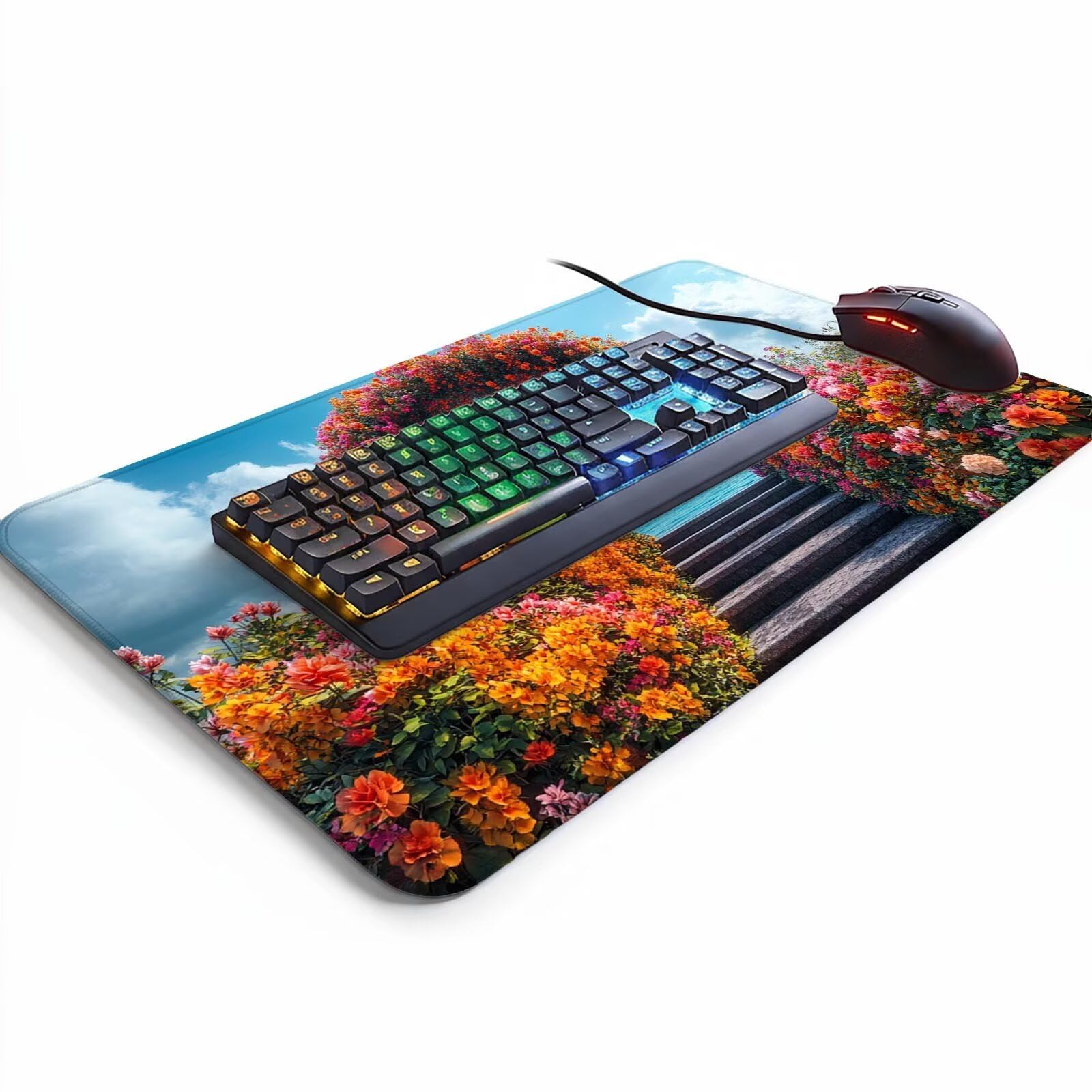 Podkładka pod mysz z motywem kwiatowym, XXL, 60 x 140 x 0,3 cm, podkładka na biurko, wodoodporna, gamingowa, poprawia prędkość, akcesoria do gier, laptop, biuro, prezent dla mężczyzn, FSBD-2379