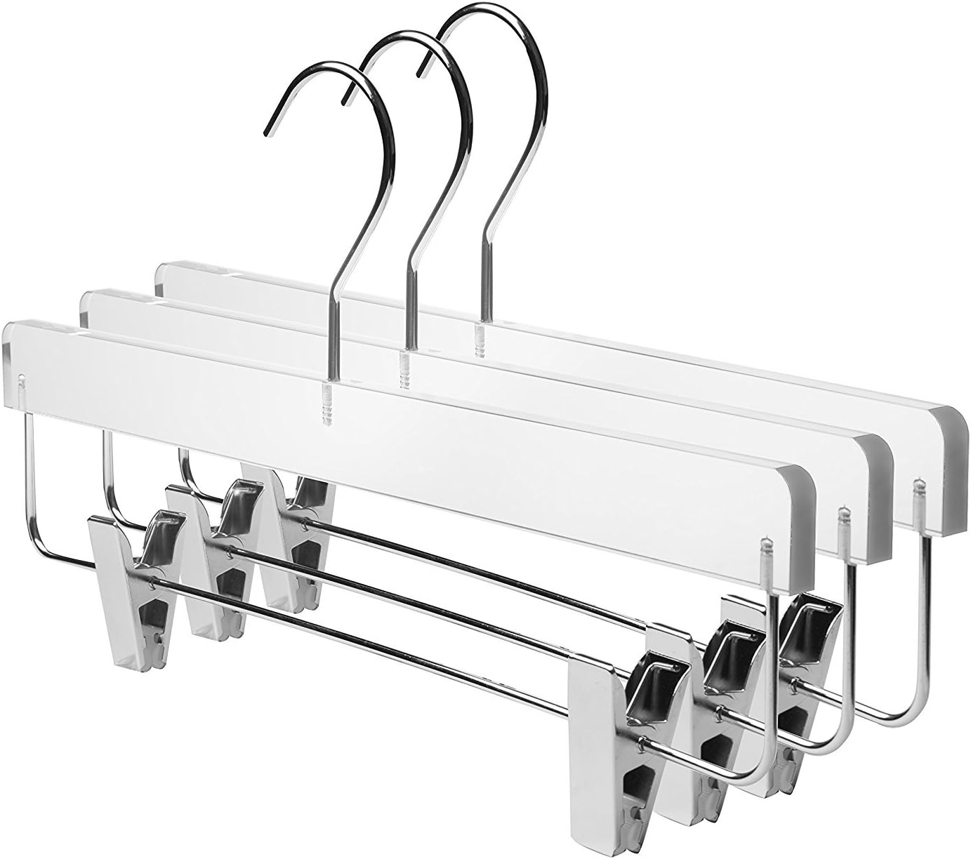 The Jewel Collection - Acrylic/Lucite Crystal Skirt Hangers , Made Of Clear Acrylic for A Luxurious Look And Feel , With A Chrome-Plated Hook, A Staple For Any Well-Organized Closet Pack Of 3