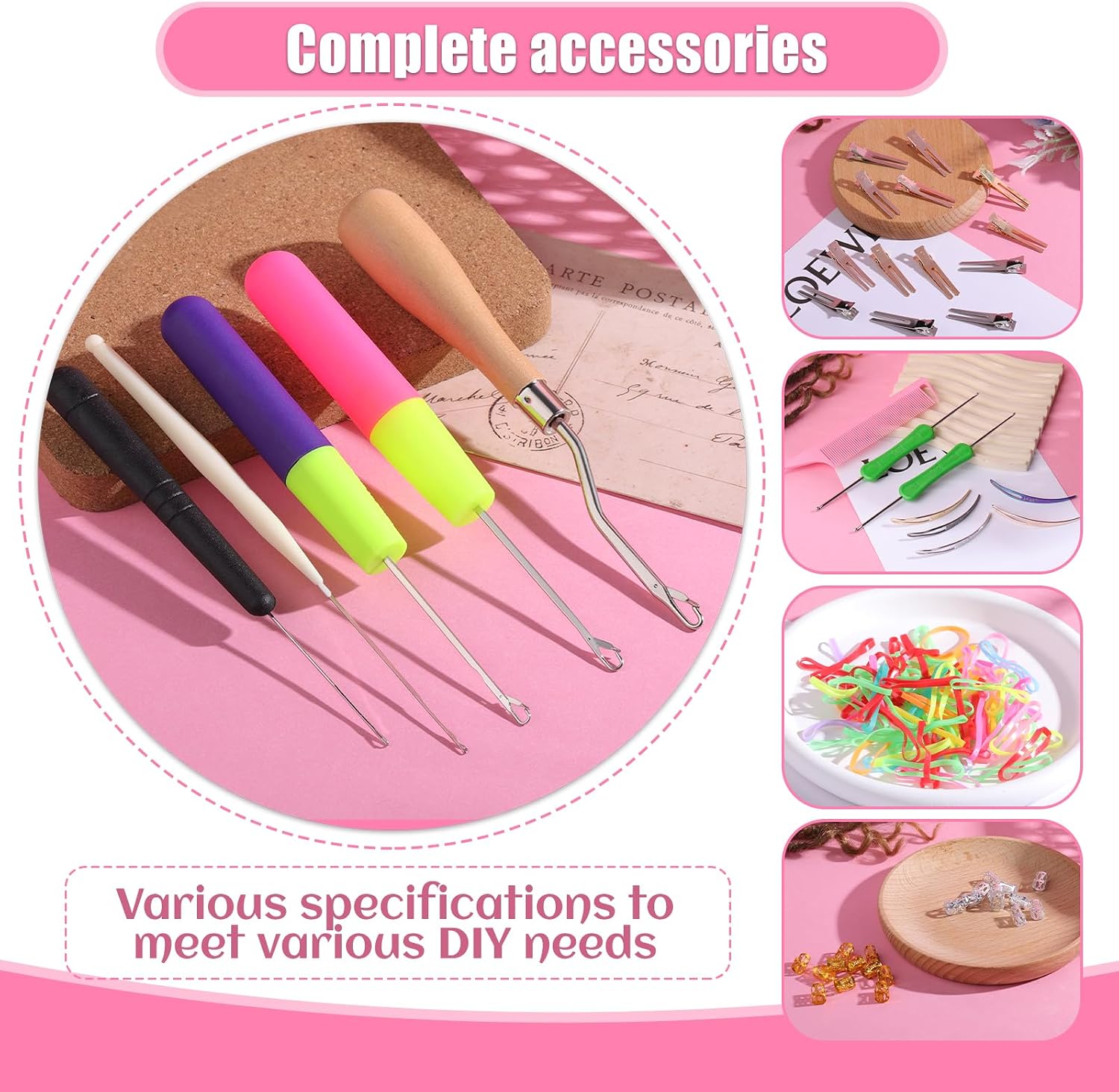 kgxulr 250PCS Dreadlock Crochet Hook Kit, Latch Hook Crochet Needle, MultipleSizes and Types Crochet Hooks for Hair Braiding