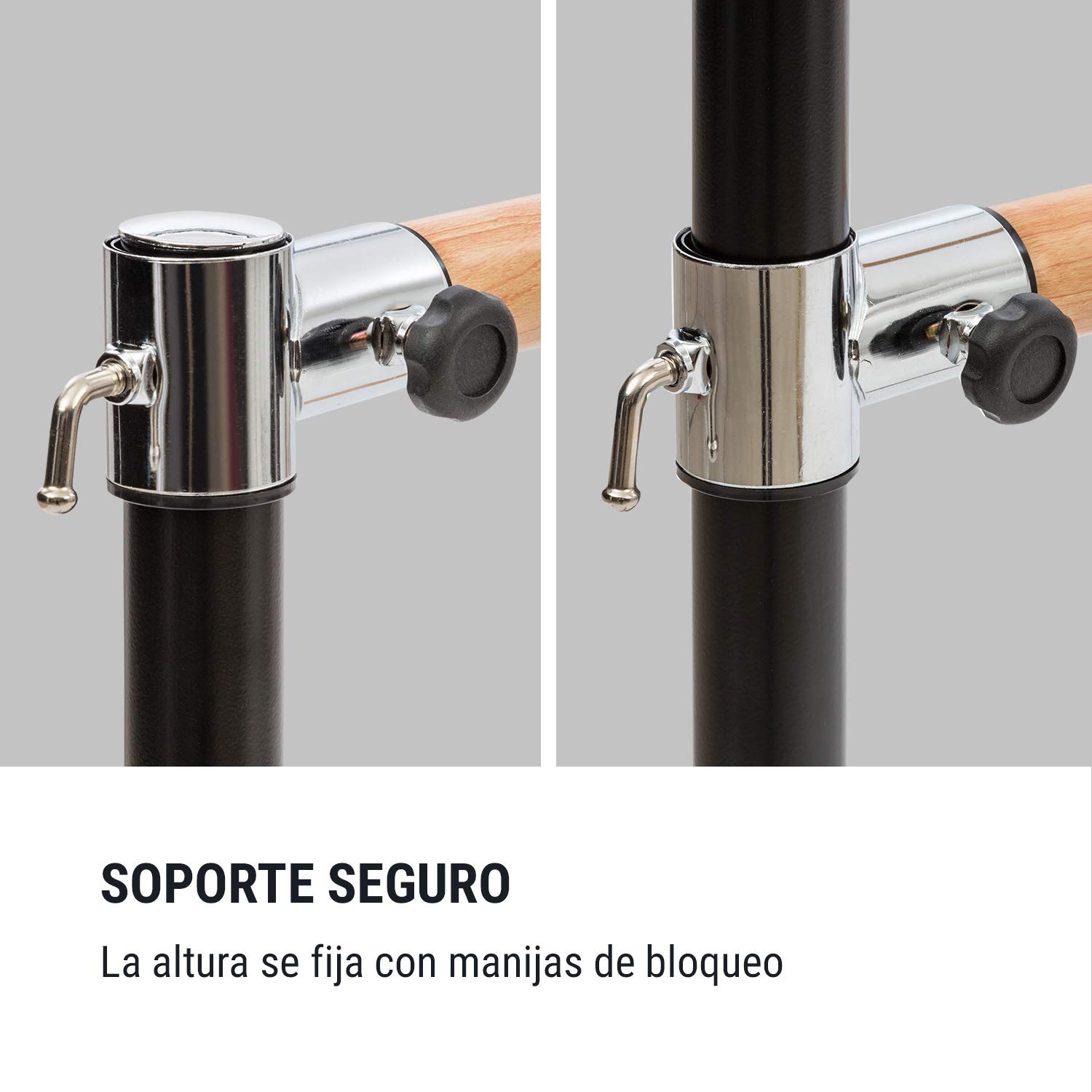 Klarfit Barre Doble de Ballet para Casa, Recubrimiento de Goma Antideslizante, Altura Flexible, Acero con Aspecto de Madera