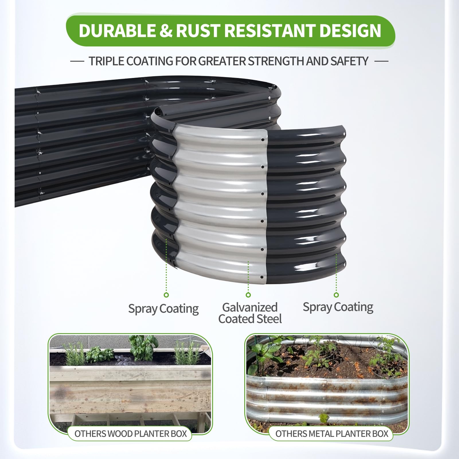 Cama de jardín elevada galvanizada para Exteriores, Camas elevadas para jardinería, Caja de macetero de Metal, Kit de Cama de jardín elevada de Acero con Borde de Seguridad y Guantes para