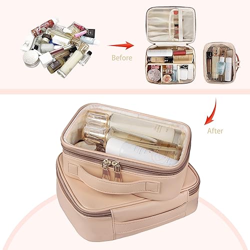 Miniatura 4 de Bolsa de maquillaje, 2 bolsas de cosméticos de piel sintética, estuche de maquillaje portátil de viaje, organizador de maquillaje grande con bolsa