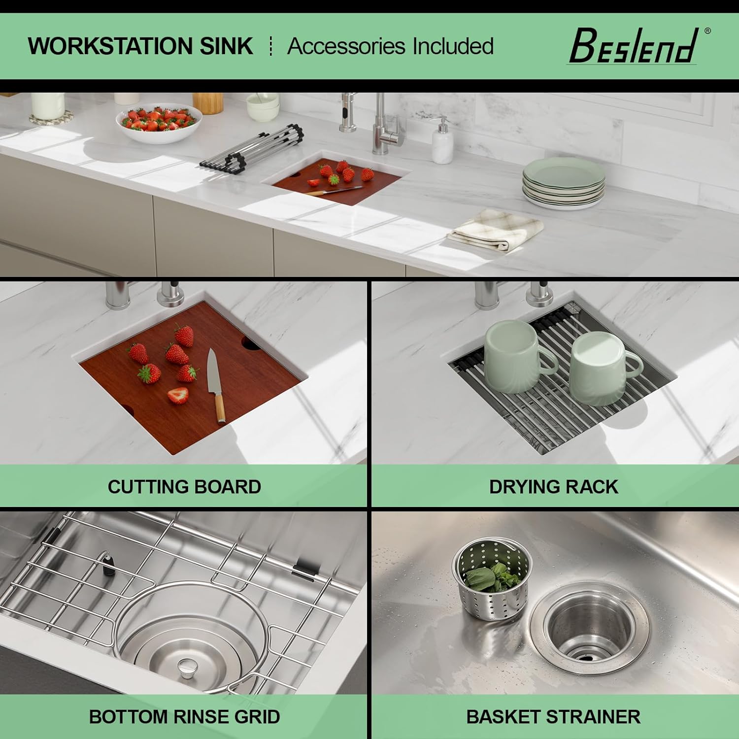 15 Undermount Kitchen Sink - Beslend 15x15 Inch Under Counter Sinks Stainless Steel Ledge Workstation Bar Prep Sink 16 Gauge Single Bowl