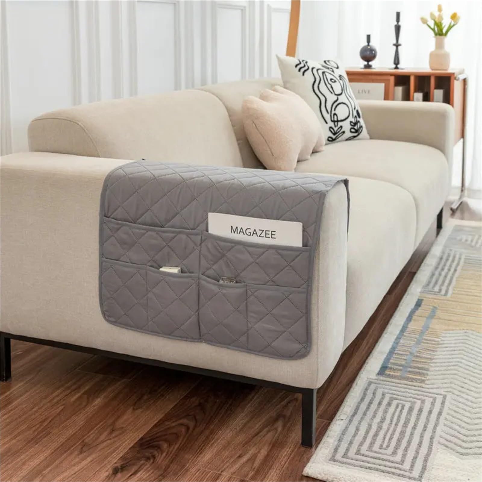 Sillón Caddy for sofá, Soporte de Control Remoto, reposabrazos reclinable, Organizador Antideslizante con Bolsillo Almacenamiento for Revista y Tableta para Sofá(Coffee)