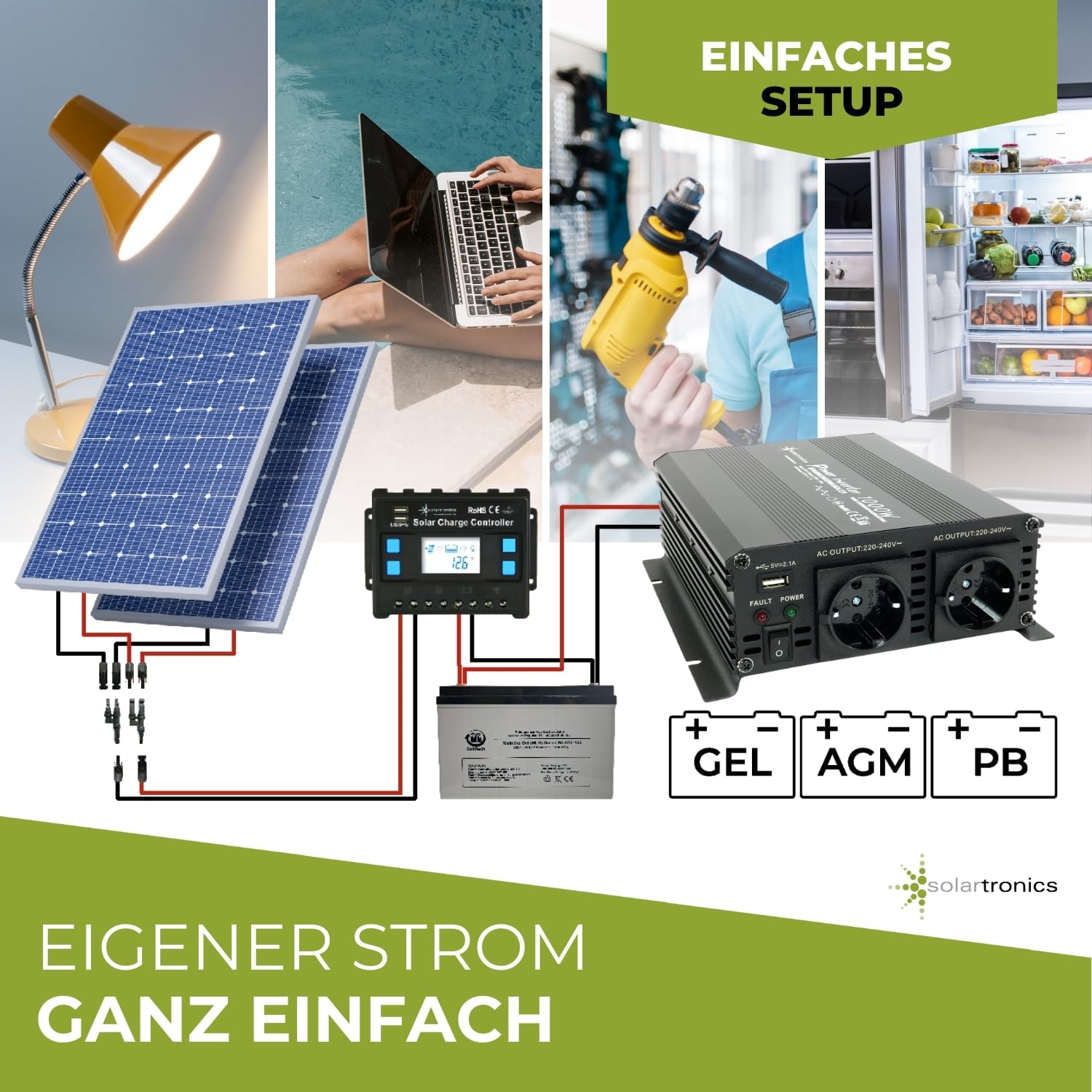 Solartronics NM1000 24V 1000 Watt Nero Convertitore di Tensione - 2000 Watt Spitzenleistung - Invertitore 24V Su 230V
