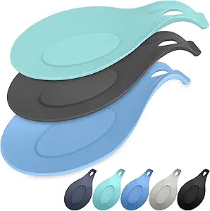 Silicone Spoon Rest for Stove Top, Set of 3 - HEAT RESISTANT, EASY TO CLEAN Kitchen Spoon Rest for Kitchen Counter, Holds XL Utensils, Safe on GLASS & INDUCTION Cooktops, DOESN’T BREAK if Dropped