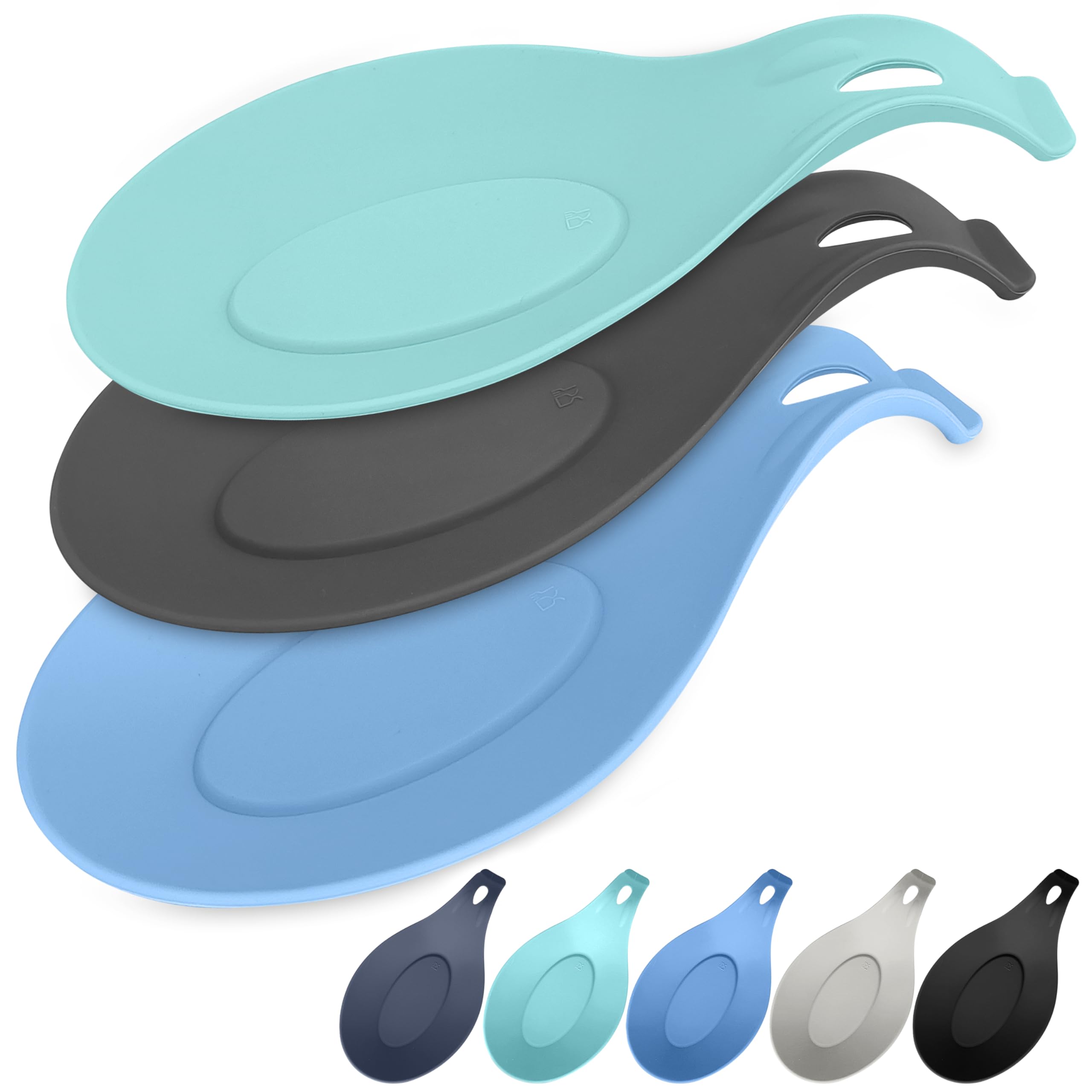Silicone Spoon Rest for Kitchen Counter, Set of 3, XL 9.2”, DISHWASHER SAFE