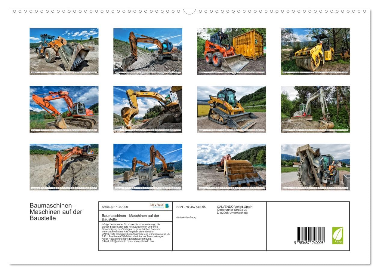 Baumaschinen - Maschinen auf der Baustelle (hochwertiger Premium Wandkalender 2026 DIN A2 quer), Kunstdruck in Hochglanz: Sie sehen Bilder von Baumaschinen an ihrem Arbeitsplatz (CALVENDO Technologie)