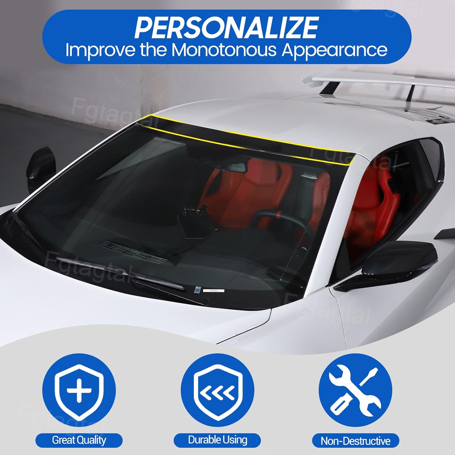Real Carbon Fiber Top Roof Pillar Bezel Guard Cover Compatible with Chevrolet Corvette C8 2020-2026, Front Windshield Upper Trim Cover Accessories