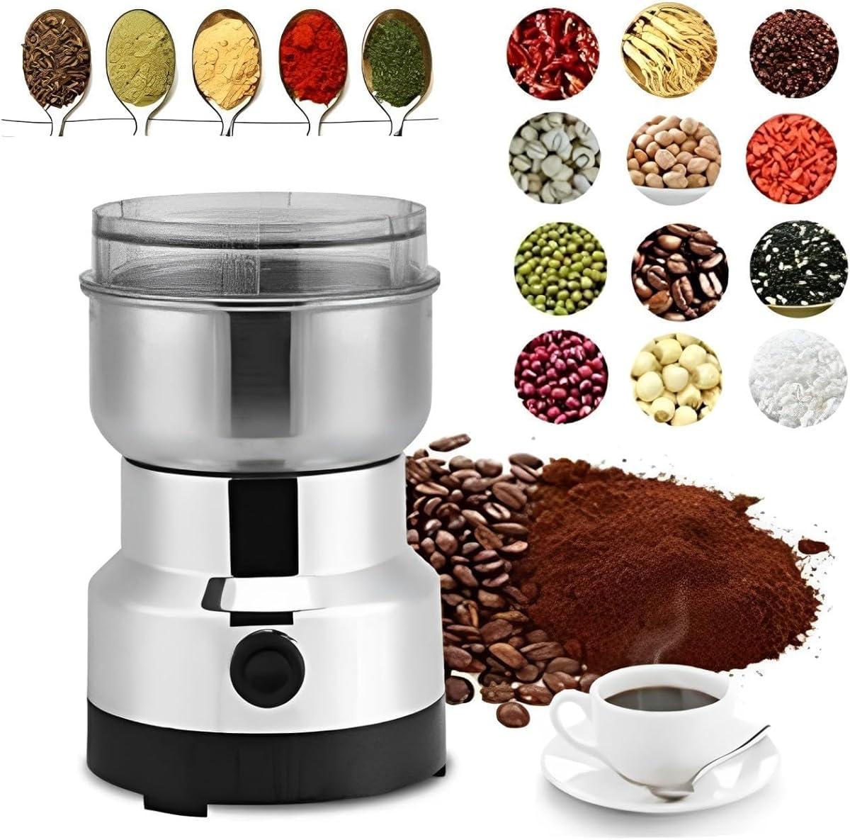Wowfit Mini Mixer Grinder Small Size - Grinder Machine for Home, Mini Grinder for Spices, Masala, Chutney - Electric Portable Nima Mixer with Stainless Steel Blades, Coffee Beans Grinder
