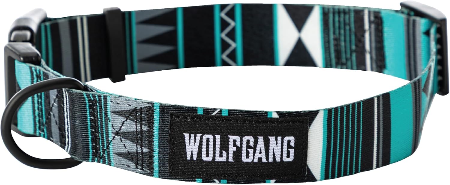 Wolfgang Heavy Duty, Adjustable Dog Collar with Quick Release Nylon Buckle for Walking & Training, WesternSky Print, Large