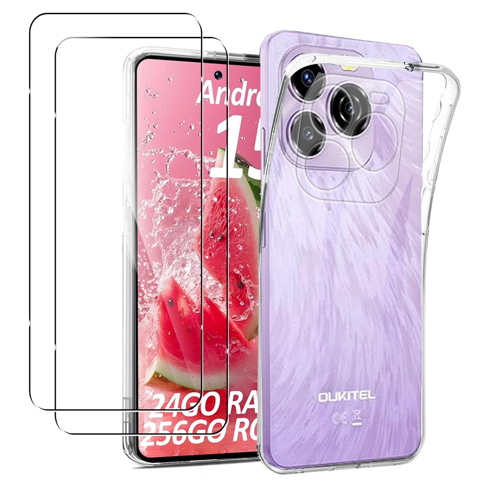 HGJTFANY Cover per Oukitel C65 PRO + Pellicola in Vetro Temperato (6.70), Custodia Protettiva Antiurto e AntiGraffio, Morbido TPU Bumper Phone Case per Oukitel C65 PRO - Nero
