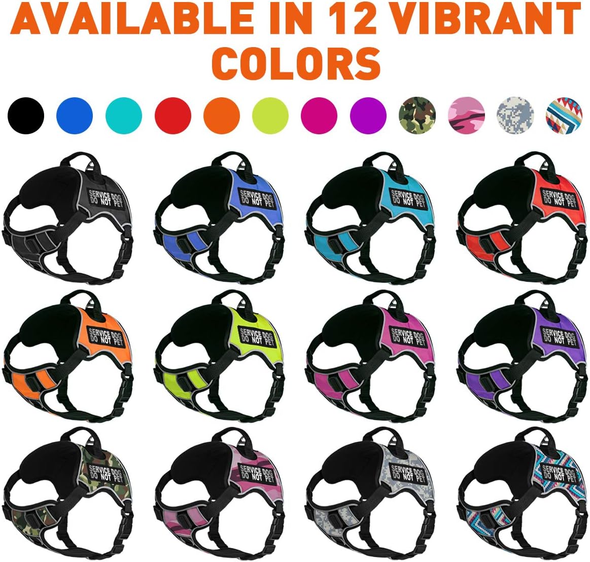 Dogline Quest No-Pull Dog Harness with Service Dog Do Not Pet Reflective Removable Patches Soft Comfortable Dog Vest with Quick Release Dual Buckles Black Hardware and Handle 21 to 25 inches UrbanCamo