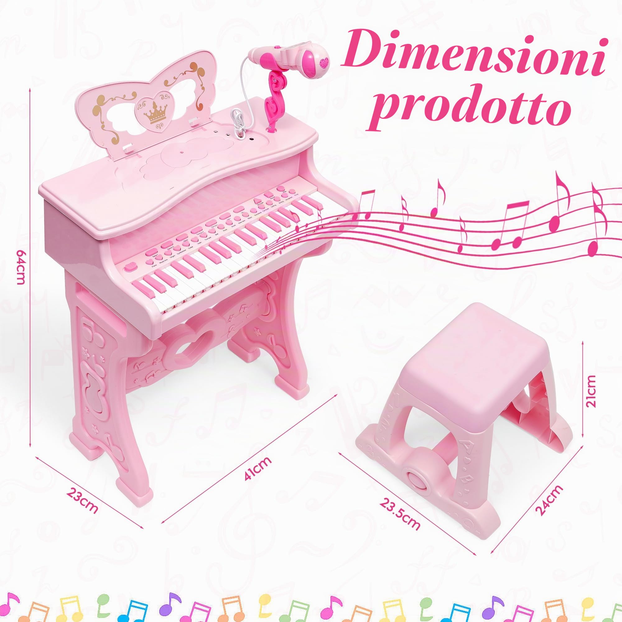 Pianoforte Elettronico per Bambini|Pianoforte Giocattolo con 37 Tasti - Set Pianola per Bambini| Giocattolo Musicale Ed Educativo Con Microfono Più Modalità Di Musica Leggera, Sgabello