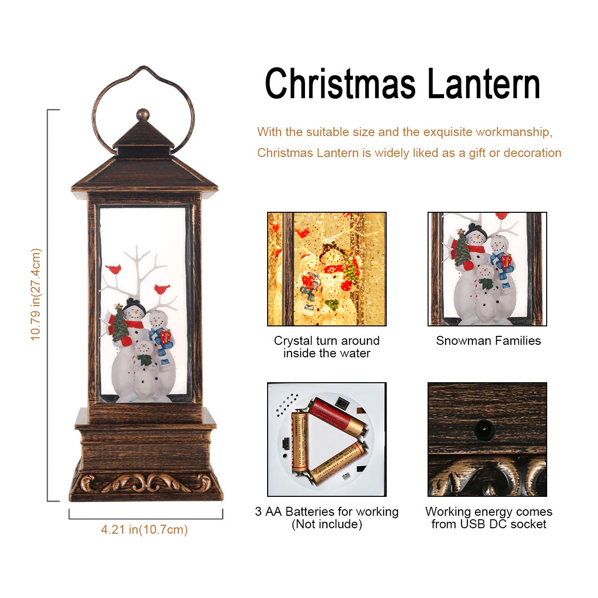 GYMISS - Bola de nieve con luz y luz para cantar, funciona con pilas, iluminada, para Navidad, con purpurina, iglesia cristiana