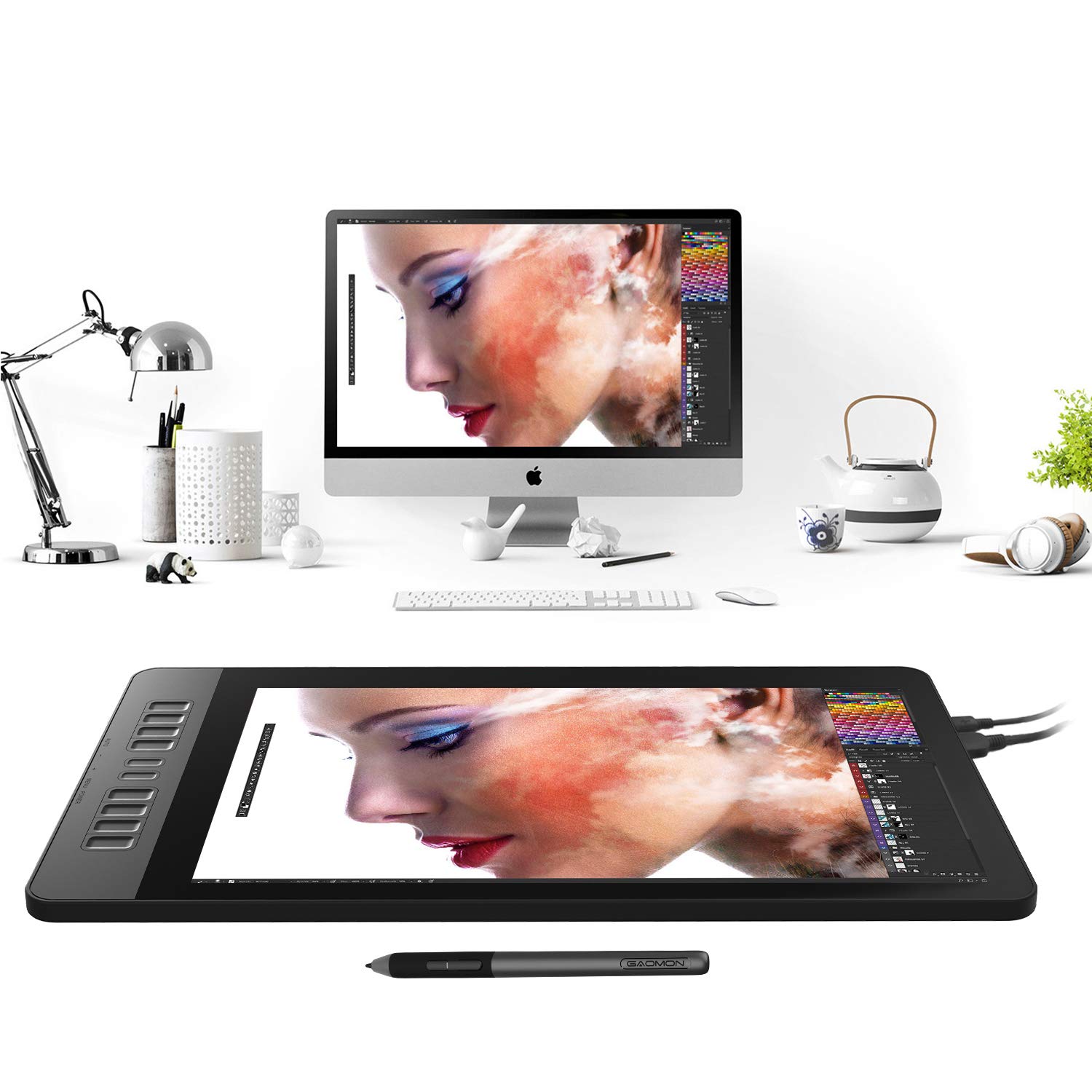 AtFoliX Lámina Protectora De Plástico Cristal Compatible Con Gaomon PD1560 Película Vidrio, 9H Hybrid-Glass FX Protector Pantalla Vidrio Templado De Plástico