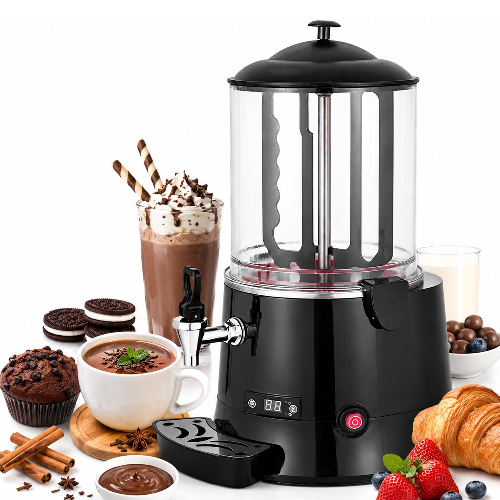 LYJIANGXIN 10L/2.6Gal Commercial Hot Chocolate Machine, 220V Hot Chocolate Melting Machines, 400W Electric Hot Chocolate Maker with 86-194°F Temp Control for Cocoa, Milk, Coffee, Juice