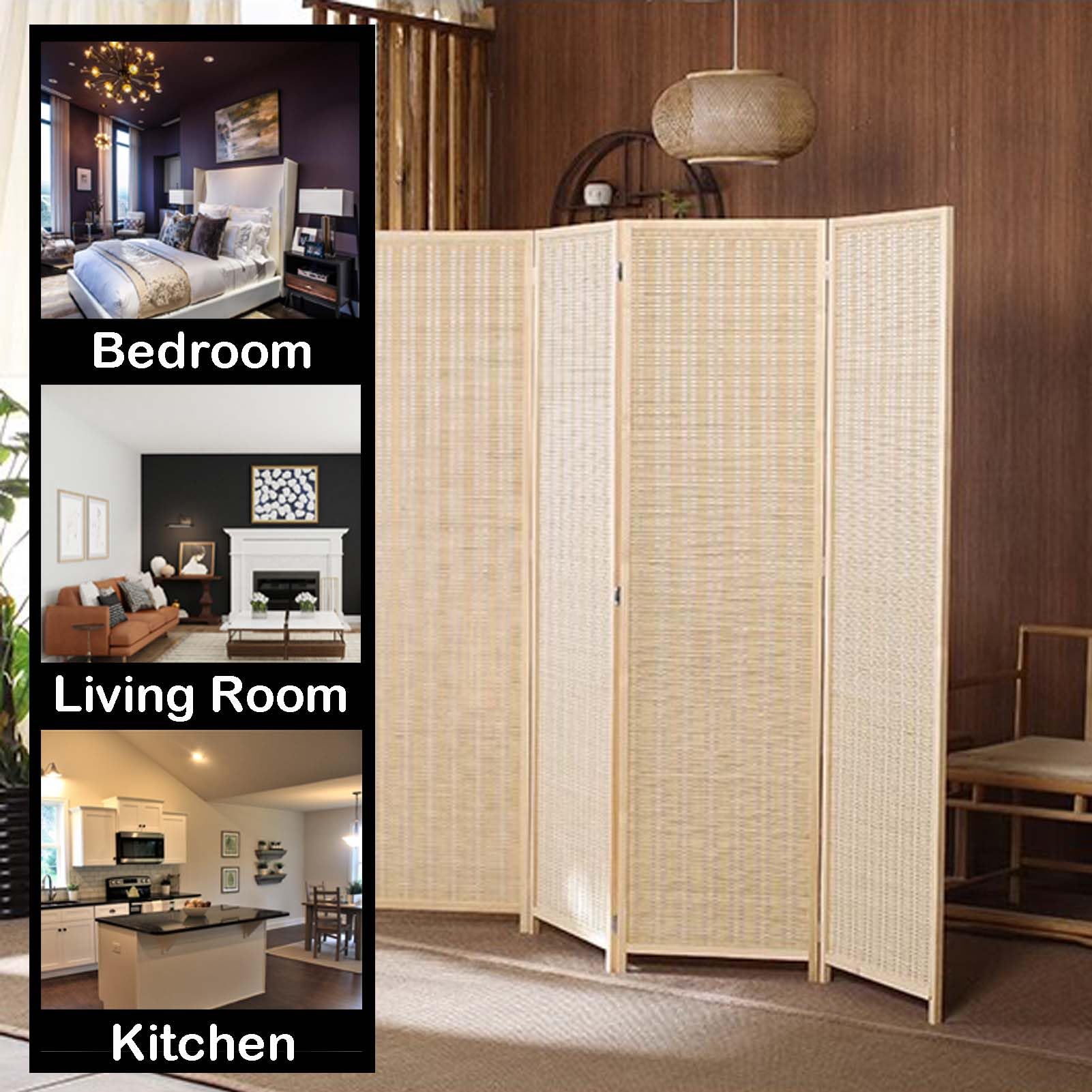 Amazon｜ルームディバイダー 竹製 4パネル 79x63インチ、プライバシー
