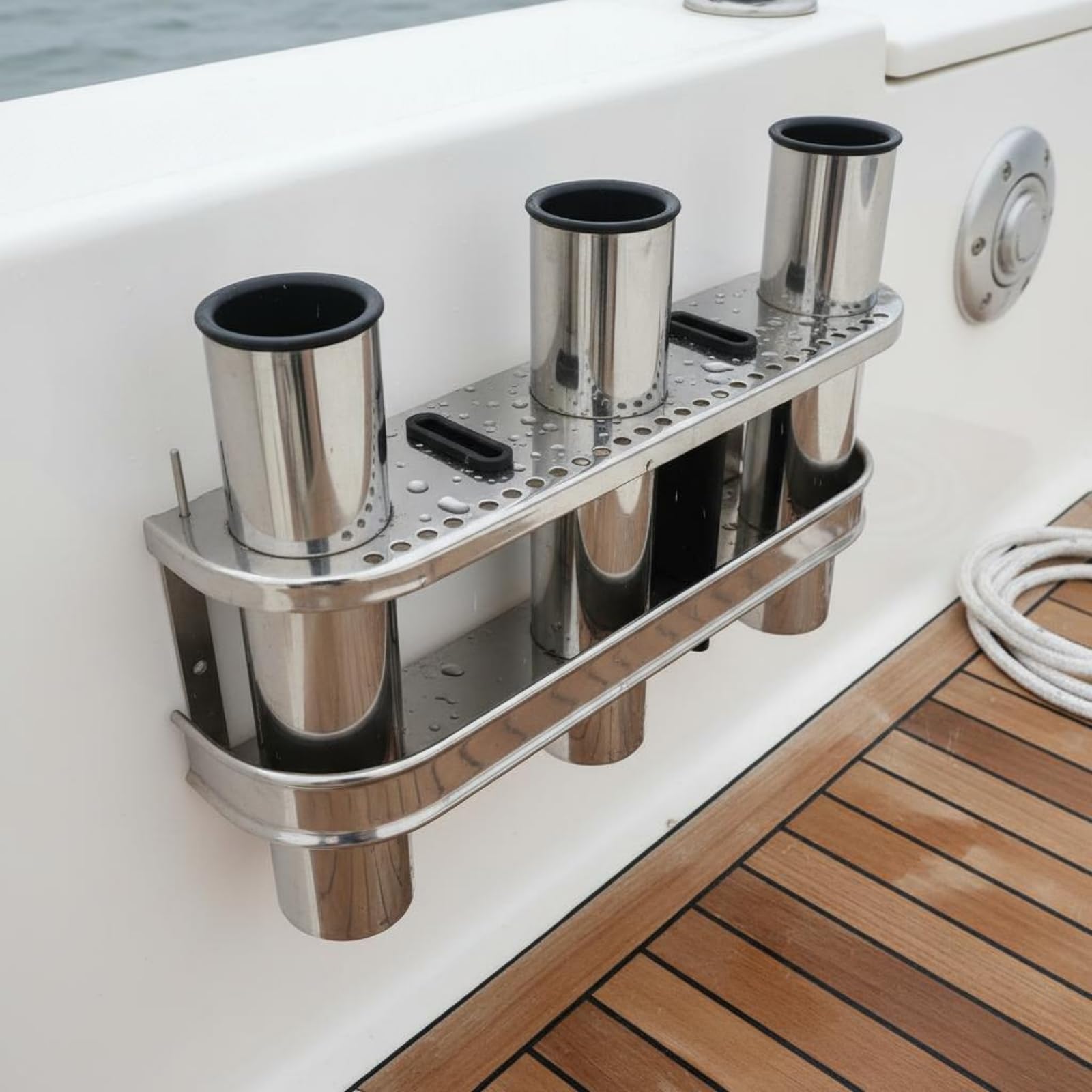 Qianly Portacanne da Barca Portacanne Supporto Porta Canne Staffa Porta Struttura Robusta a Specchio Mantiene 3 Canne Separate Apertura 42 Mm Acciaio Inox