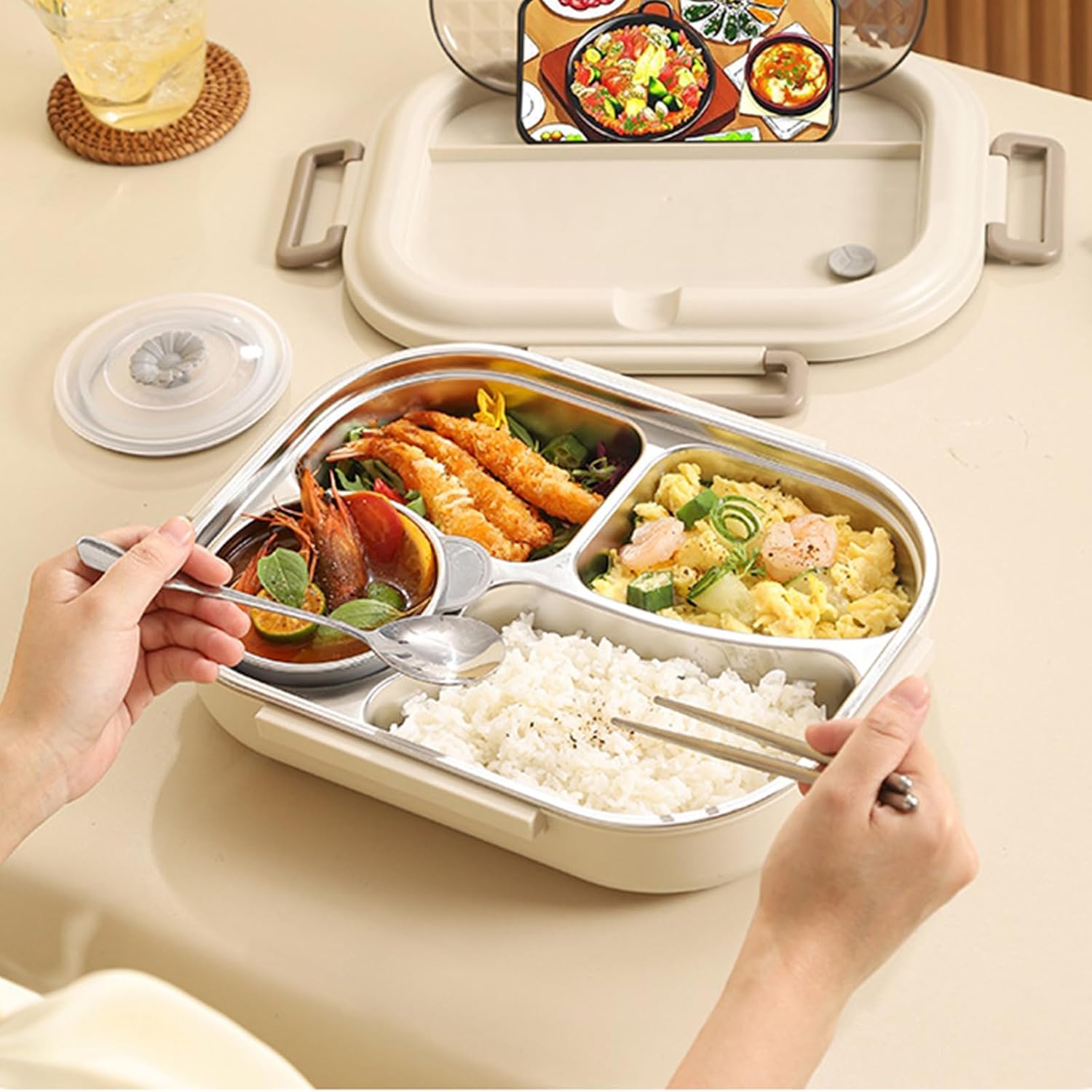 Microwaveable Stainless Steel Insulated Bento Box, Reusable Bento Lunch Box for Kids Adults, All-in-one tableware (5 Compartments(2000ML))