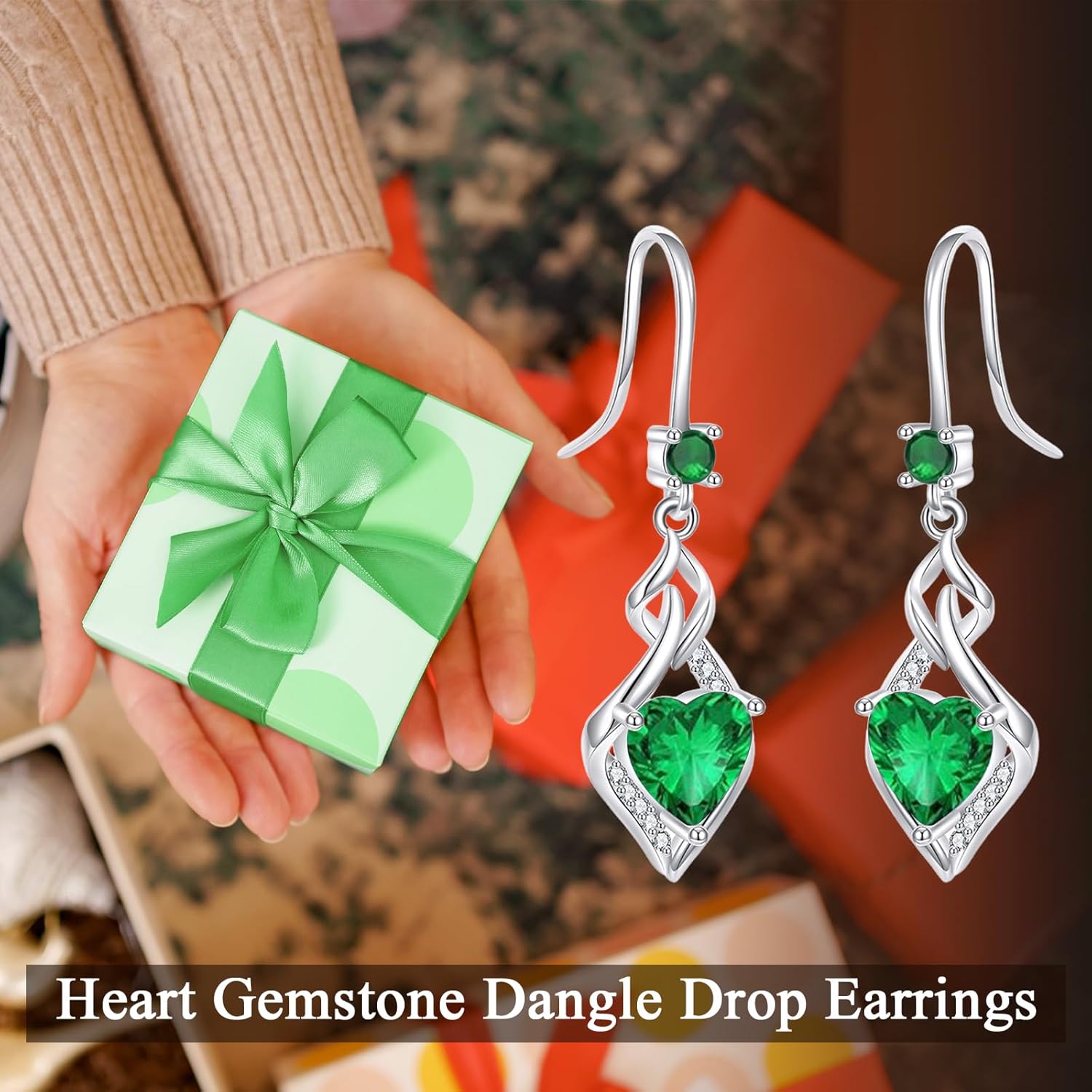 925 Sterling Silver Infinity Dangle Drop Earrings Heart Created Birthstone Gemstone Earring Christmas Birthday Jewelry Gifts for Women Wife Mom Nana