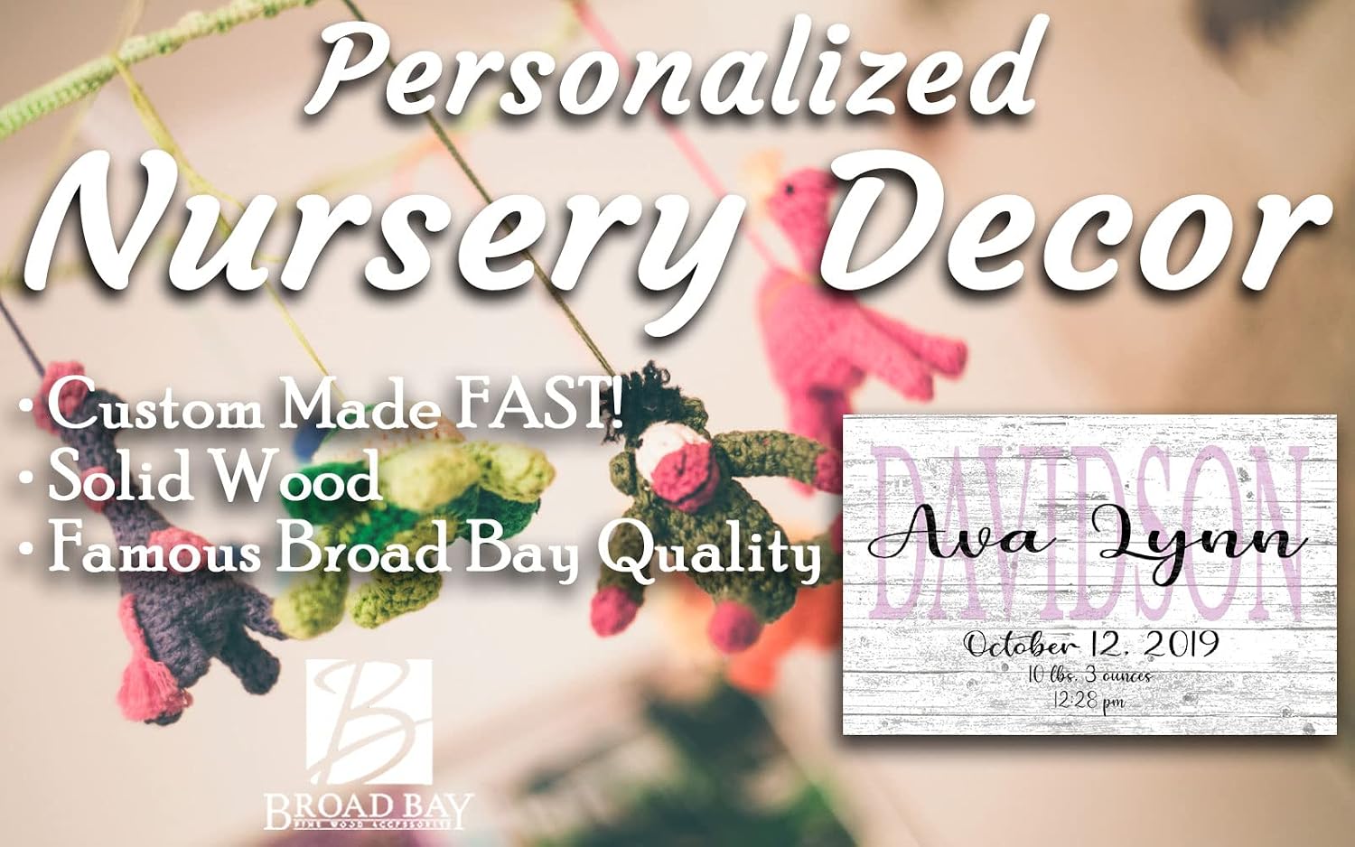 Personalized Baby Name Sign Gift Custom Décor Nursery or Child's Bedroom for New Mom and Dad, New Baby Gift (Pink)