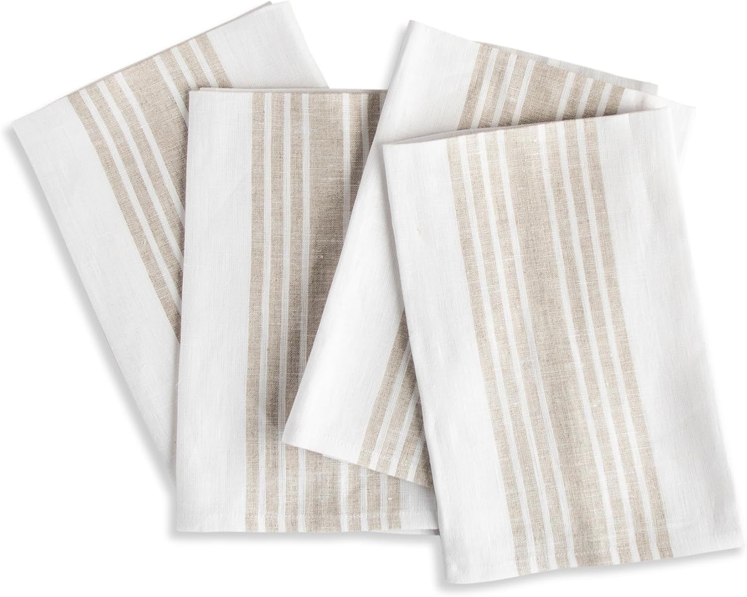 Solino Home Linen Dinner Napkins 20 x 20 Inch - 100% Pure Linen Farmhouse Stripe Natural and White Napkins Set of 4 for Winter, Spring, Easter, Mothers Day