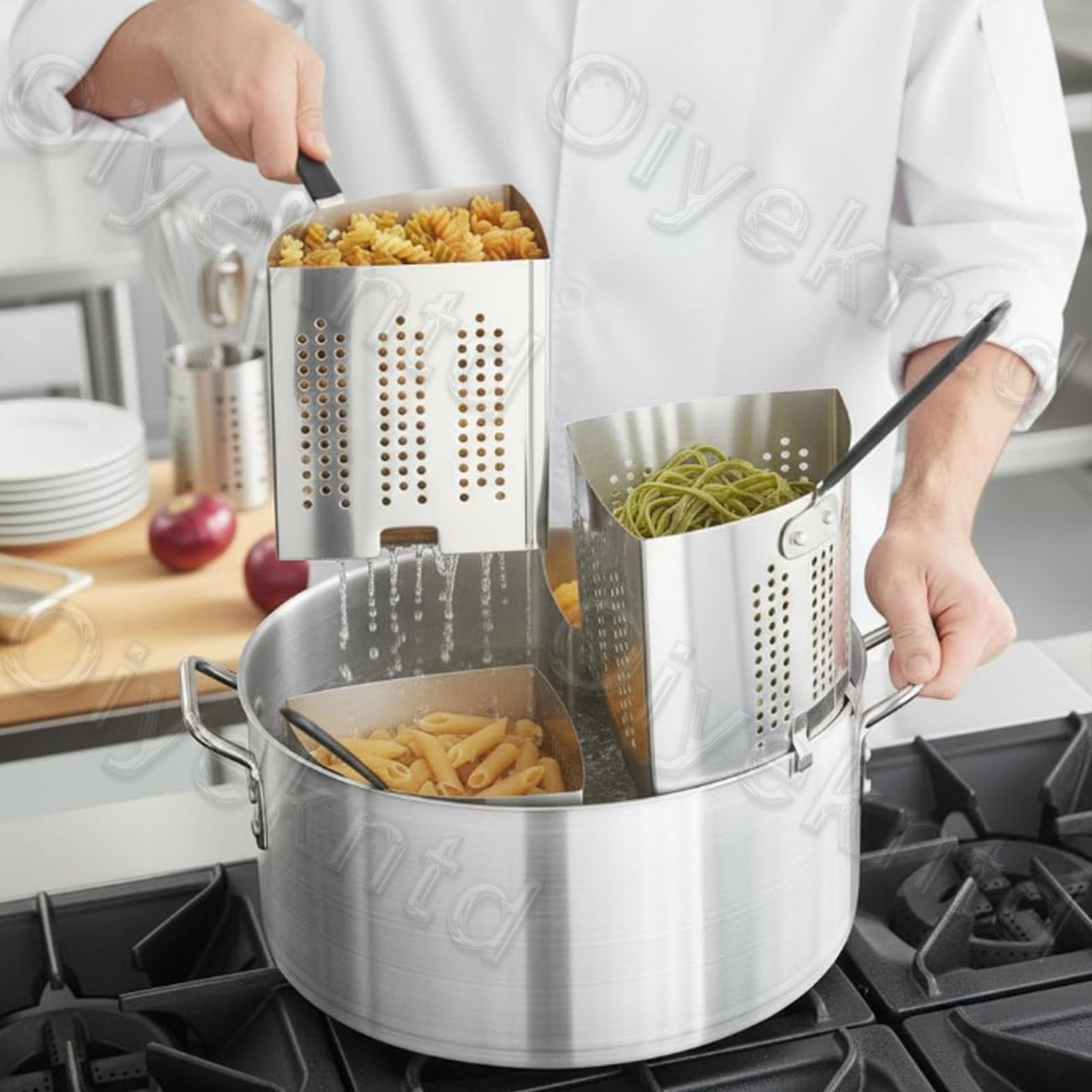5-teiliges Nudeltopf-Set aus Aluminium für Nudeln und Gemüse, inklusive 4 Edelstahleinsätzen (Siebkörbe) – ideal für den gewerblichen Einsatz und die heimische Küche.