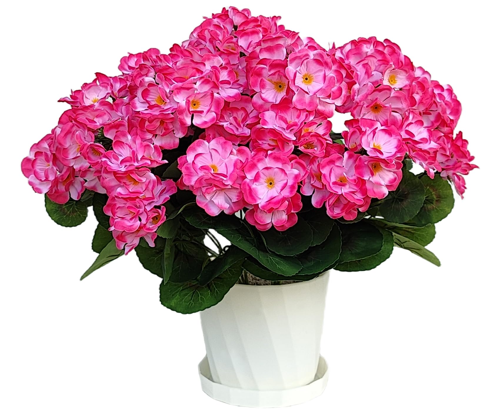 – Artificial Flowers for Outdoor 4 Bundles Silk Geranium Plants UV Resistant Pink Fake Flowers with Faux Greenery for Garden Window Box Hanging Baskets Outside Home Decor