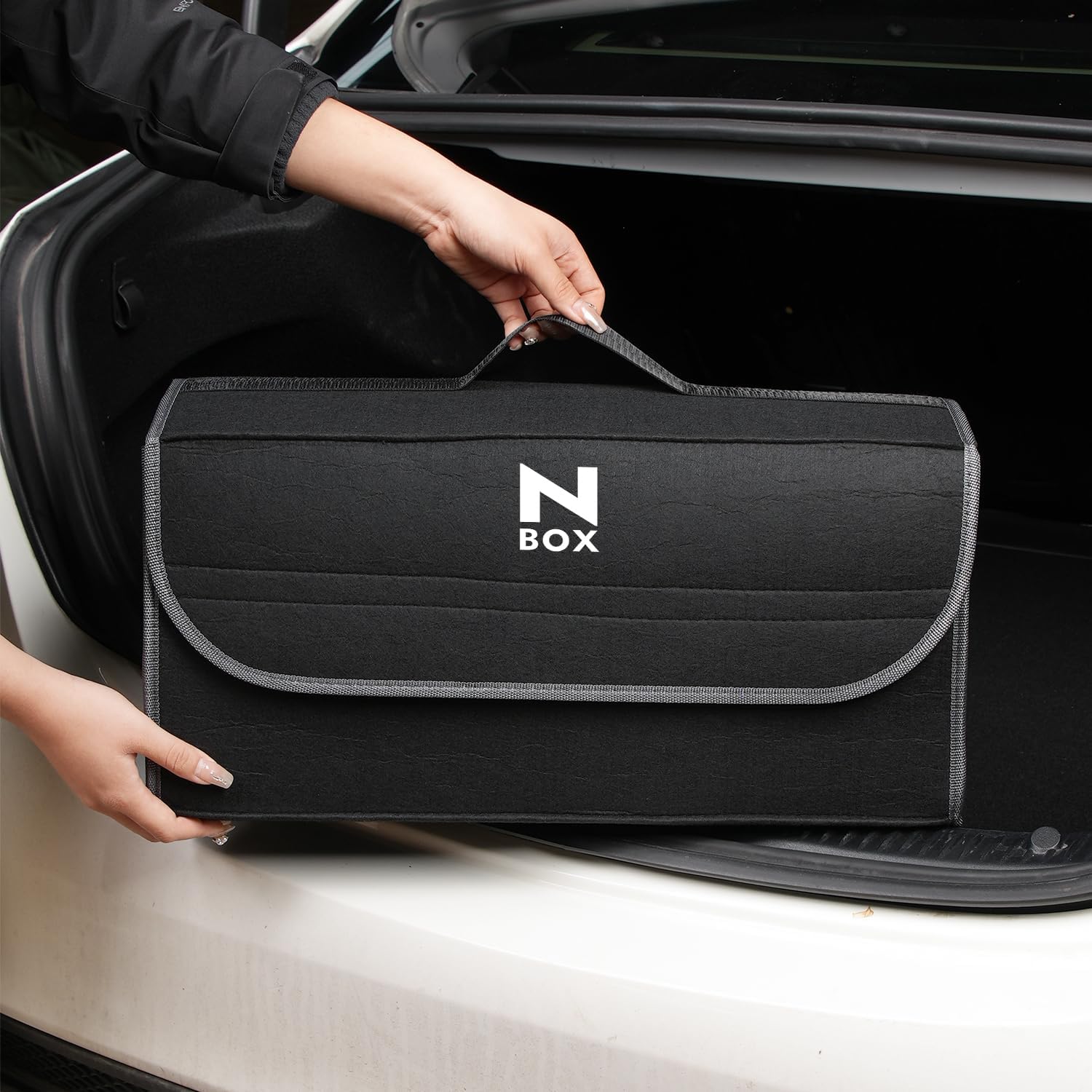 Honda N-Box Car Trunk Storage Box, N-Box Dedicated Accessory, Car Goods Toolbox, Small Item Holder, Car Interior Storage Goods, Felt Material, Foldable Car Goods (01)