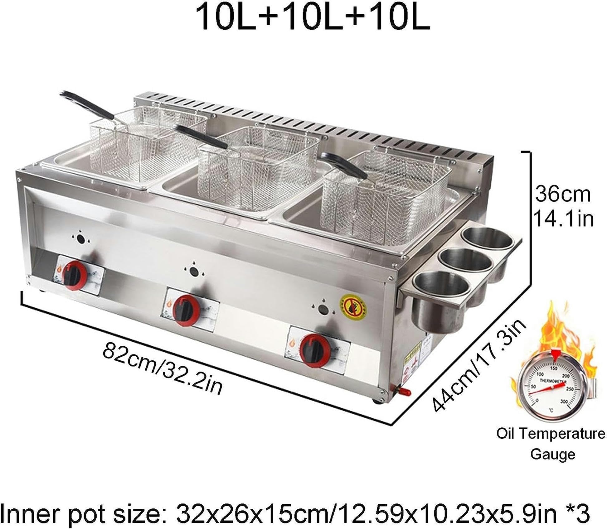 Cesta de freidora de Grasa Comercial 10L20L30L Freidora de Gas GLP Comercial con Cesta y Tapa, freidora de Gas de encimera de Acero Inoxidable, para Cocina casera