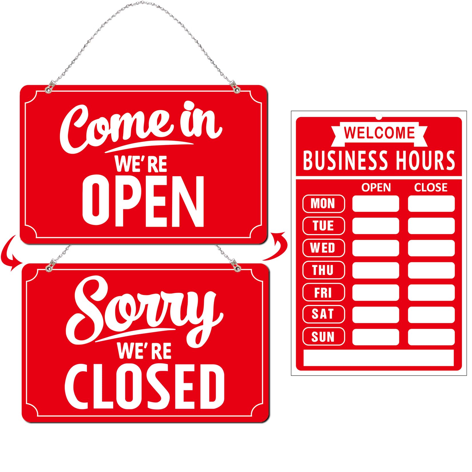 Open Closed Signs Business Hours Sign Set for Window Door Open Signs for Business Hour Closed Open Flip Sign Store Resturant Bar Red