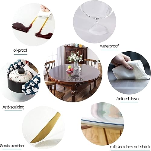 Miniatura 3 de Mantel redondo para mesa de comedor, café, mantel de plástico transparente, de vinilo, PVC, resistente al agua, protector de muebles de escritorio,