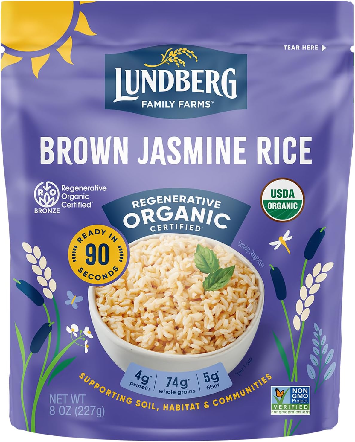 Brown Jasmine Rice, Ready in 90 Seconds – RegenerativeOrganic Certified Long Grain Brown Rice, Microwavable, Fluffy, Non-Sticky, Aromatic Organic Rice, 8 Oz