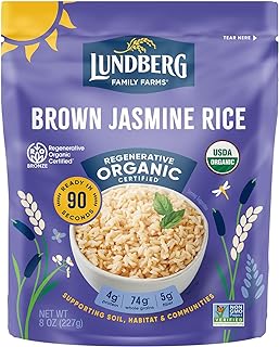 Lundberg Brown Jasmine Rice, Ready in 90 Seconds – RegenerativeOrganic Certified Long Grain Brown Rice, Microwavable, Fluffy, Non-Sticky, Aromatic Organic Rice, 8 Oz
