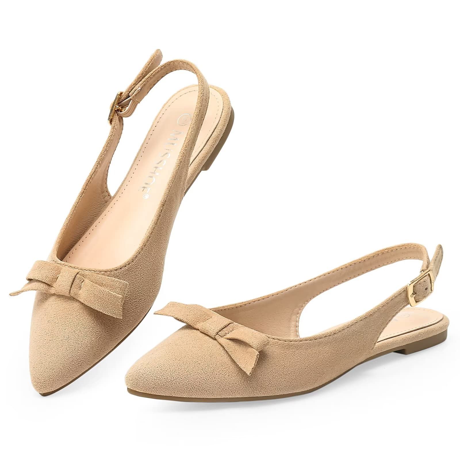 MUSSHOE Women's Flats Slingback Flats for Women Shoes 8 Beige Suede for