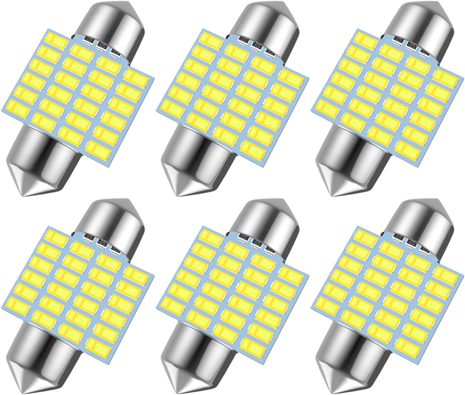 DE3175 Led Car Bulb, 31mm 1.22in 3175 Festoon Led Lights Bulb, Super bright white 24SMD DE3021 DE3022 Led Car Bulb Fit for Interior Map Door Dome lights, Pack of 6pcs