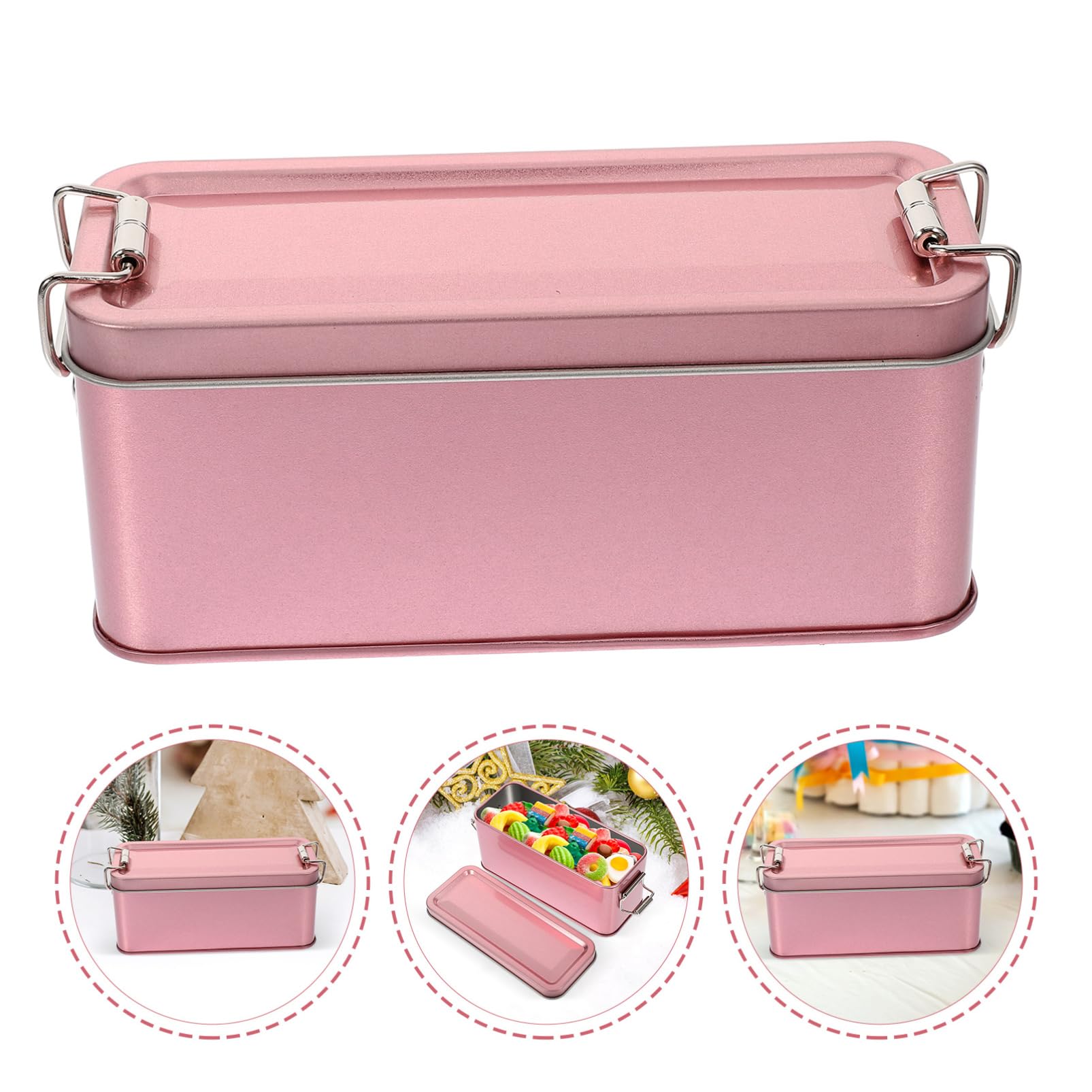 Healeved Metal Rectangular Tins Box with Airtight Lid, Empty Cookie Tin Can Candy Storage Container Treat Storage Box for Candies Sugar Chocolate Snacks Rose Gold