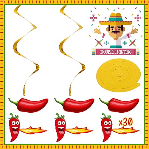 Vista 10 de Sosation 30 piezas de remolinos de chile Cinco de Mayo para fiesta, fiesta, México, espiral, serpentinas colgantes de fiesta para decoración