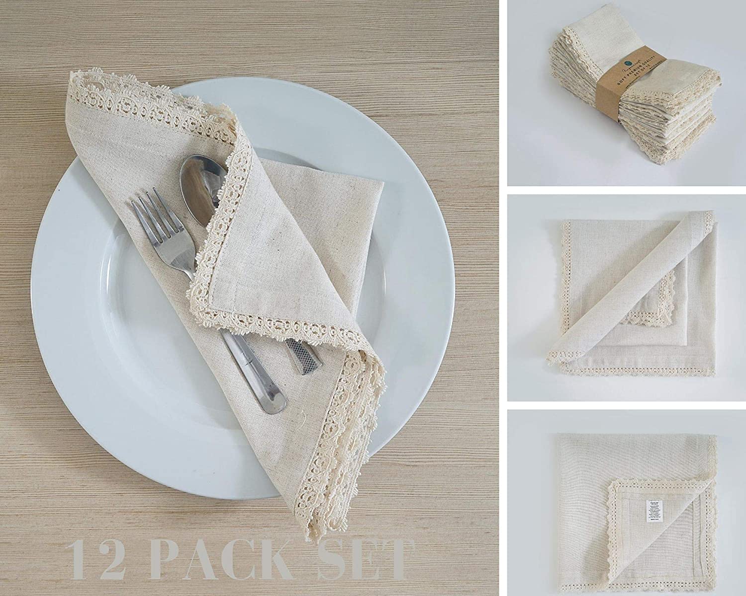 FINGERCRAFT Tovaglioli Di Stoffa In Lino E Cotone – 12 Pezzi, 30x30 Cm, Bianco, Angoli Smussati, Qualità Premium – Perfetti Per Cene Eleganti E Uso Quotidiano - 2