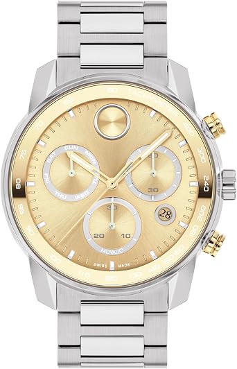 Movado Bold Verso Mens Sport Watch - Swiss Quartz Chronograph Movement, Stainless Steel Link Bracelet - 5 ATM Water Resistance - Luxury Fashion Timepiece for Him - 44mm