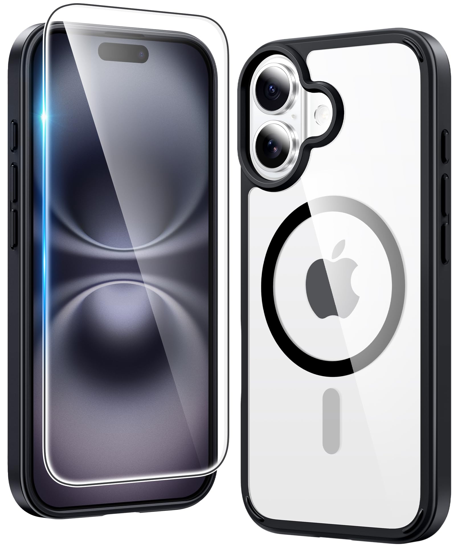 FNTCASE for iPhone 16 Plus Case Compatible with Magsafe Clear Phonecase | Screen Protector, Military Grade Drop Protection, Slim Magnetic Phone Cases, Shockproof Bumper, Transparent Cell Cover