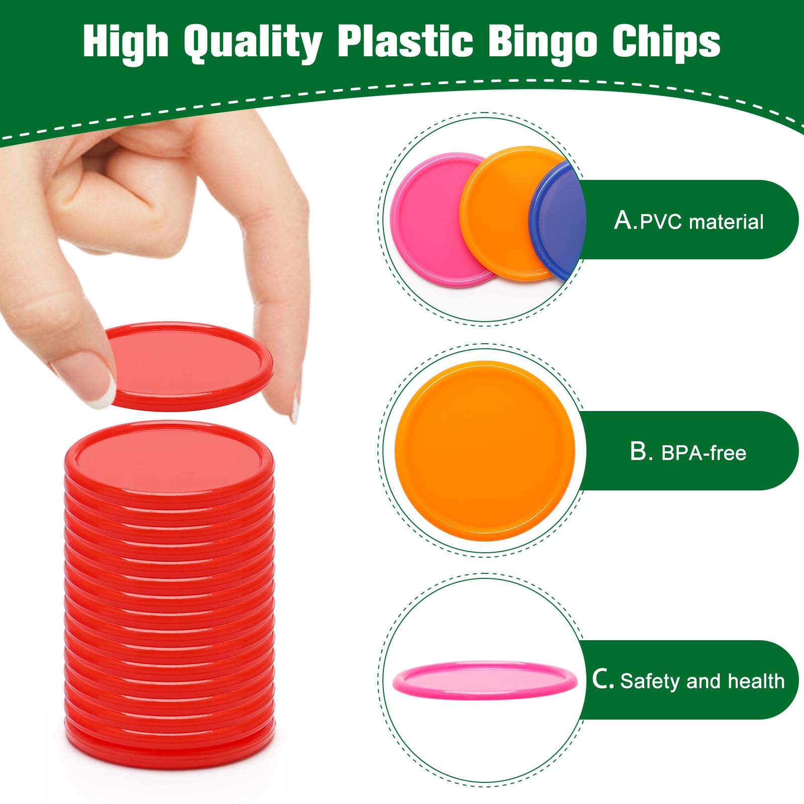 Bingo-Chips in 8 Farben mit Sortieraufbewahrungsbox, 2,5 cm Kunststoff-Poker-Chips, Lernzähler, Zählscheiben für Spaß und Lernen, 400 Stück (2,5 cm)