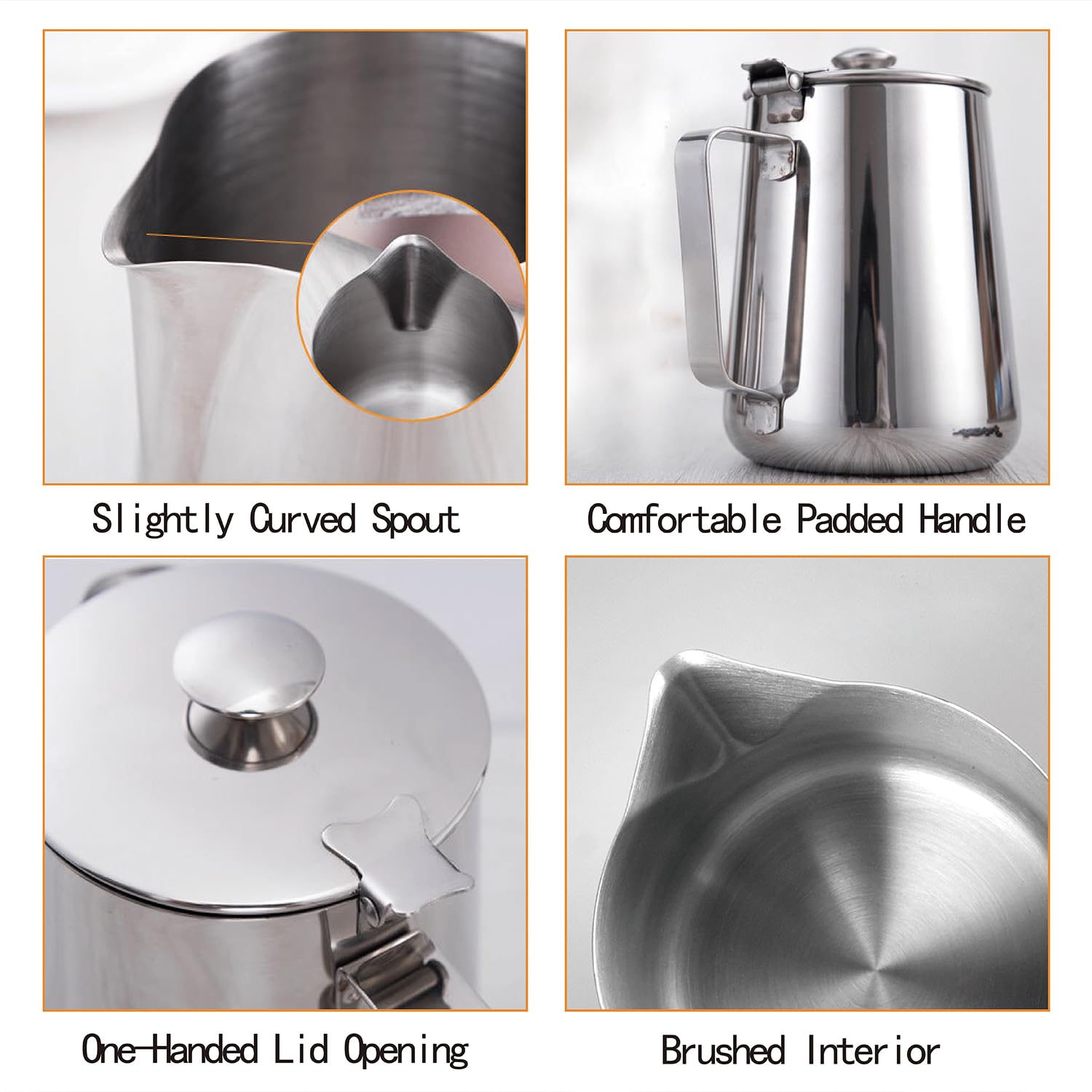 Pichet à Lait Inox 600ml - Pour Mousse De Lait Café | Bec Anti-Goutte & Poignée Ergonomique - 4