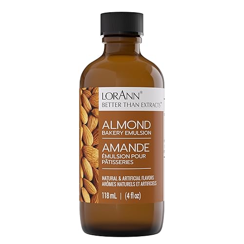 LorAnn - Emulsión de almendras para panadería, 4 onzas, extracto intenso de sabor a almendra para hornear, galletas, barras, glaseado, helado,