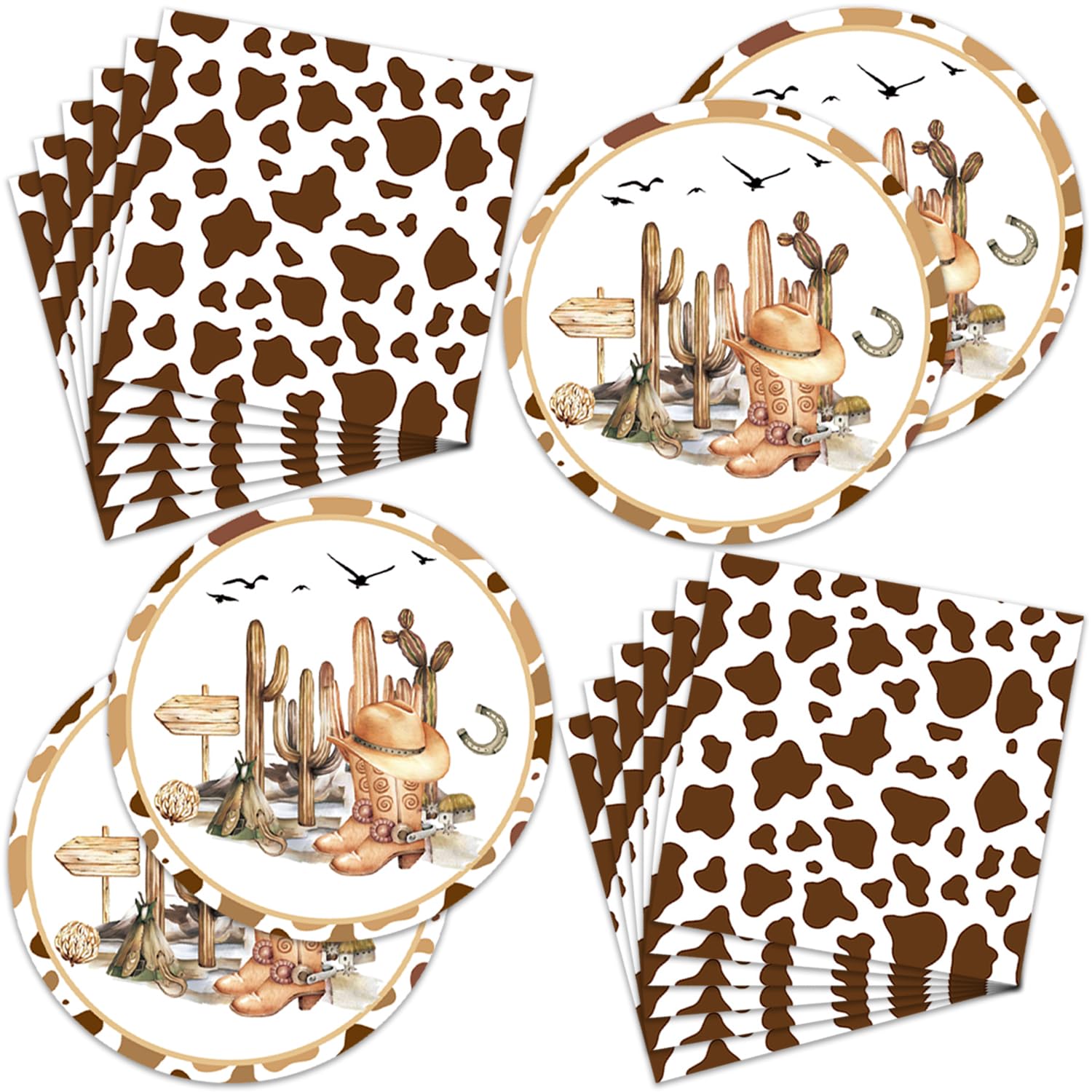 40Pcs Cowboy Party Supplies Western Paper Plates and Napkins Kit for Wild West Cowboy Rodeo Birthday Baby Shower Party Decorations